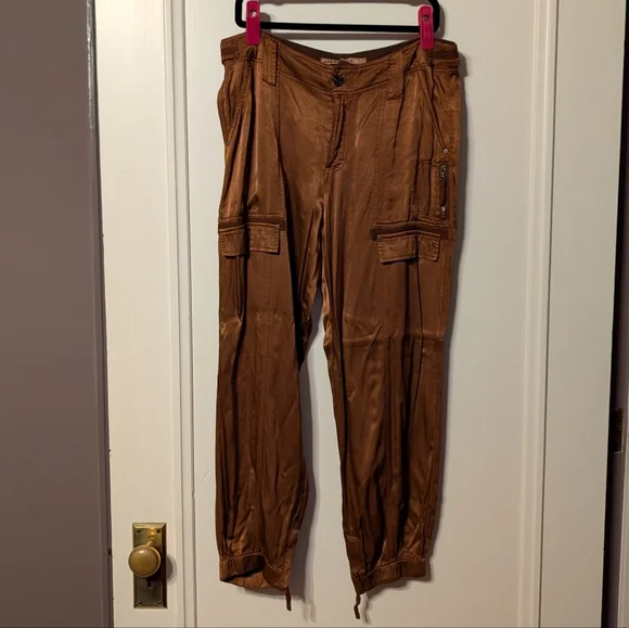 Satin Cargo Joggers in Chocolate Brown - Picture 2 of 11